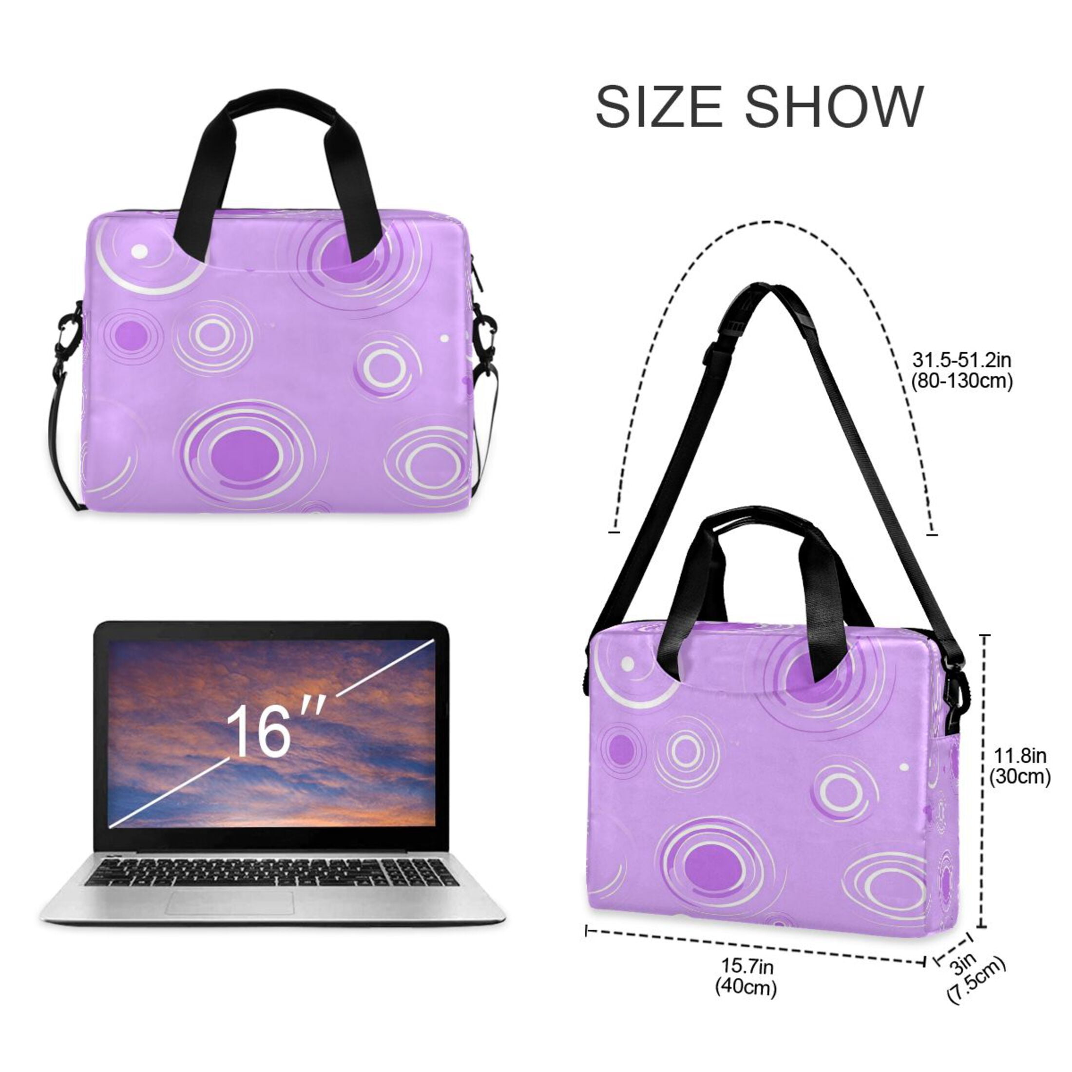 16" Laptop Tote Bag Laptop Sleeve Case Computer Briefcase for Work & Travel Purple Circles