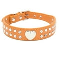 thumbnail image 1 of Correa de cuero con remaches de corazón brillante con diamantes de imitación de 2 filas para collar de perro de tamaño pequeño, 1 of 5