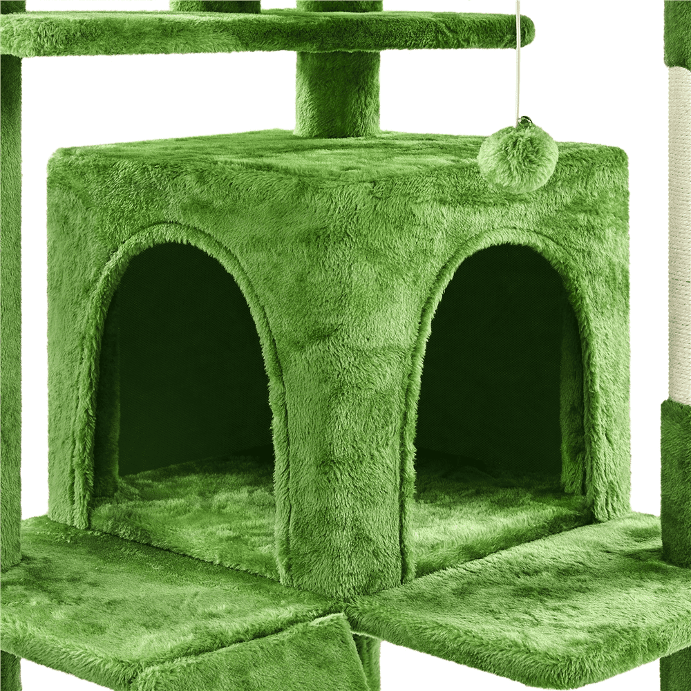 Alden Design 70'' Height Multilevel Cat Tree with 2 Condos for Kittens/Small Cats, Green