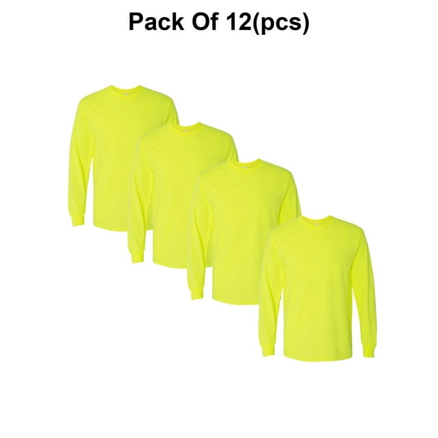 Radyan High Visibility Long Sleeve Safety T-Shirt - 12 Pack, 100% Polyester, Size: Adult