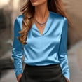 thumbnail image 2 of DeHolifer Women's Blouses Business Casual Tops V Neck Long Sleeve Work Shirts Dressy Tops Spring Clothes Light Blue XL, 2 of 7