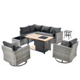 thumbnail image 2 of Ovios 9 Pieces Patio Fire Pit Set Outdoor Rattan Sectional Sofa Conversation Set with Swivel Rocking Chairs and Side Table,Black, 2 of 8