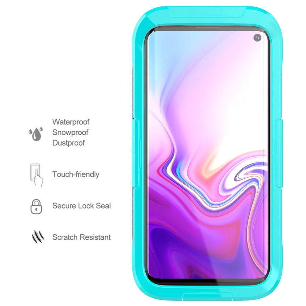 Waterproof Fully Sealed Hard Case For Samsung Galaxy S10 With Plastic Screen Protector Cover For Swimming, Beach, Camping, Vacation Outdoor Use (Aqua)