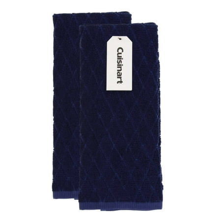 Cuisinart Kitchen Towels - Ultra Soft, Absorbent & - Premium / Cotton Fiber Blend - Navy Aura, Set of 2, 16" x 26" - Diamond Pattern