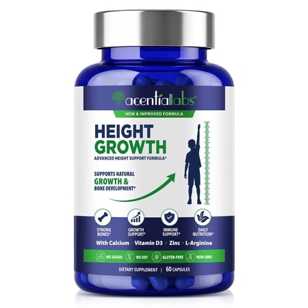 Growth & Bone Support Capsules with Calcium, Vitamin D3, Zinc & L-Arginine - Nutritional Support for Teens & Adults,120 Capsules