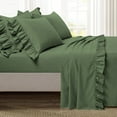 thumbnail image 3 of 4 Piece Corner Ruffle Sheet Set, 3" Inch Corner Ruffle On Flat Sheet, 15 Inch Deep Pocket, 100% Egyptian Cotton, 800 TC, Olympic Queen Size, Solid Moss, 3 of 6