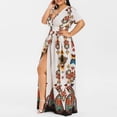 thumbnail image 4 of 2020 cross-border explosions summer women's new AliExpress fashion printed large size V-neck dress, 4 of 8