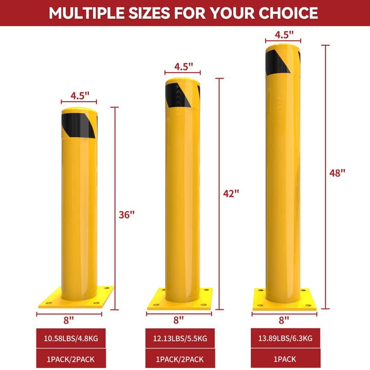 Dextrus Safety Bollard Post, 36" x 4.5" Steel Bollards, Traffic Bollard for Parking Warehouse Roadside Park Traffic Area, 1PCS