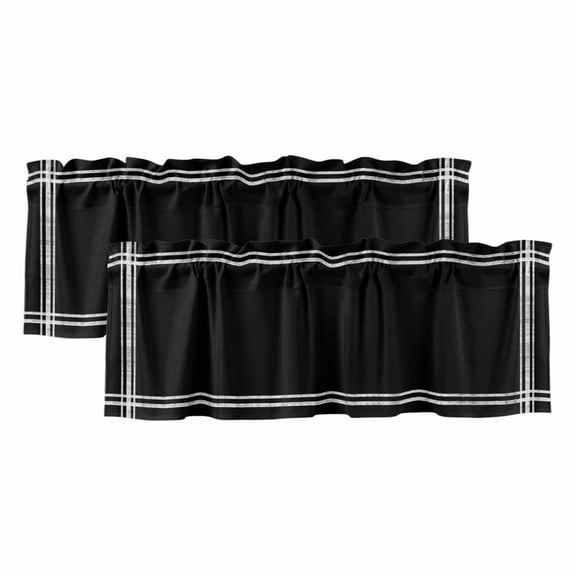 2 Pack Solid Color Valance for Window Black Kitchen Valance Rod Pocket Short Curtain Topper Decorative Window Treatment for Living Room Bedroom 54"x18"