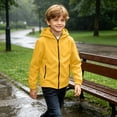 thumbnail image 6 of Boys Waterproof Windbreaker Outdoor Jacekt Full Zip Lightweight Soft Lining Fall Fashion Kids Raincoat with Hood Yellow 6, 6 of 8