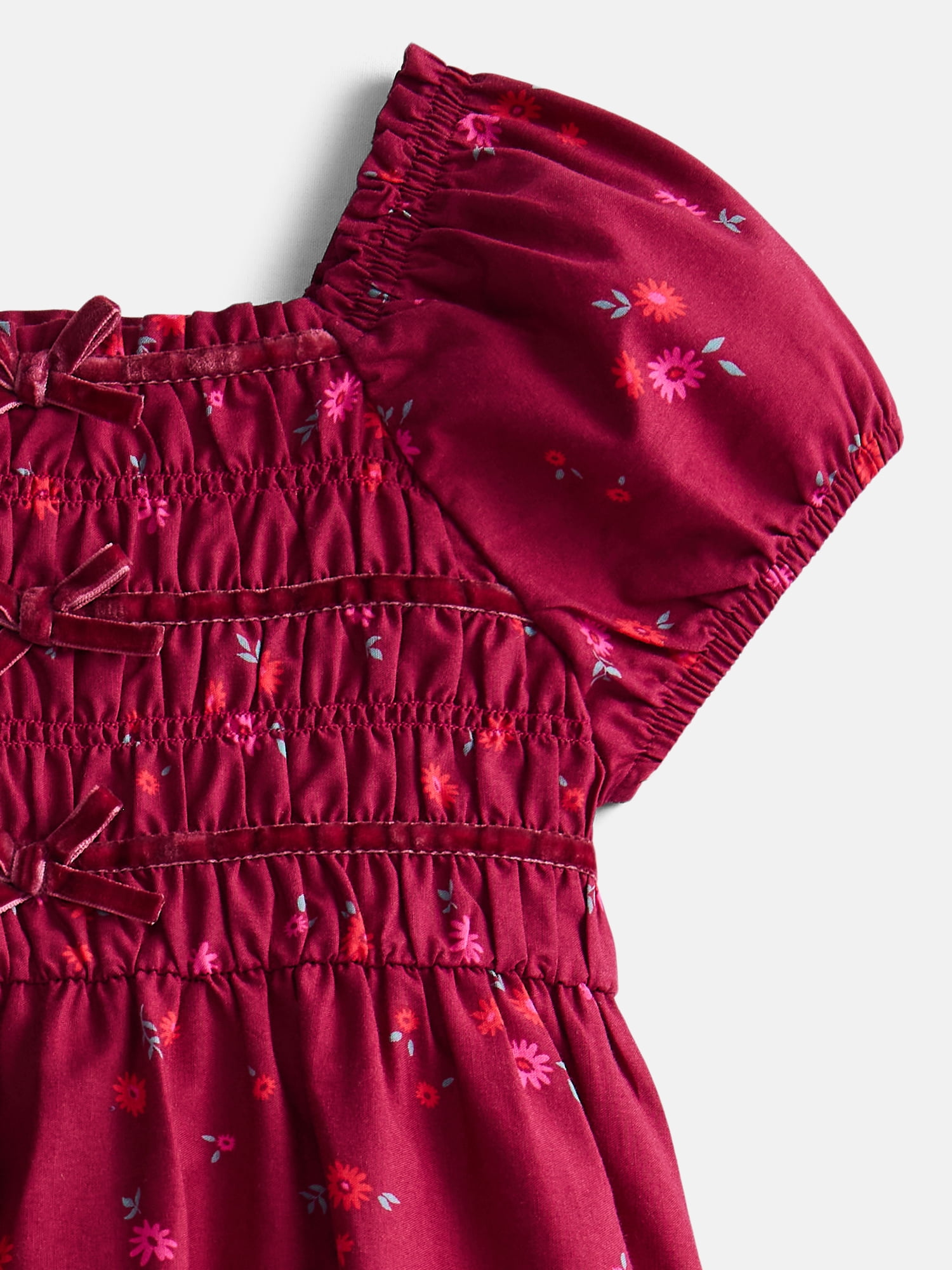 Wonder Nation Toddler Girls Smocked Dress with Puff Sleeves, Sizes 12M-5T