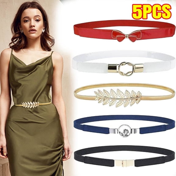Skinny Belts for Women 5 Pack, Fashion Dress Belts Stretch Women Waist Belts Plus Size Elastic Waist Band for Dresses