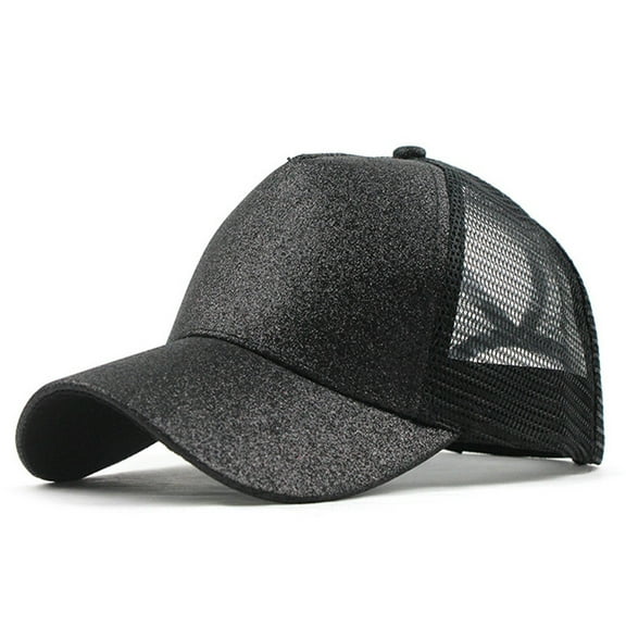 Audhol Women and Men Glitter Ponytail Visor Cap Plain Adjustable Messy Bun Hat for Summer Sports Beach & Casual Daily Wear Black