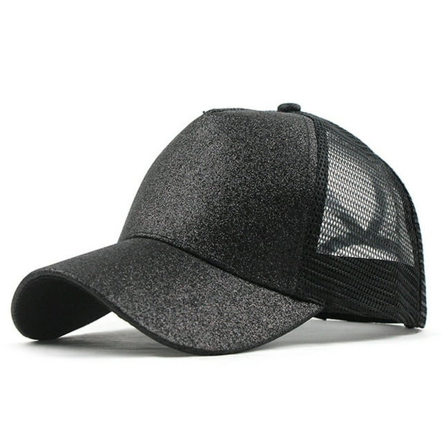 Ponytail Messy Buns Trucker Plain Baseball Visor Cap Unisex Glitter Hat