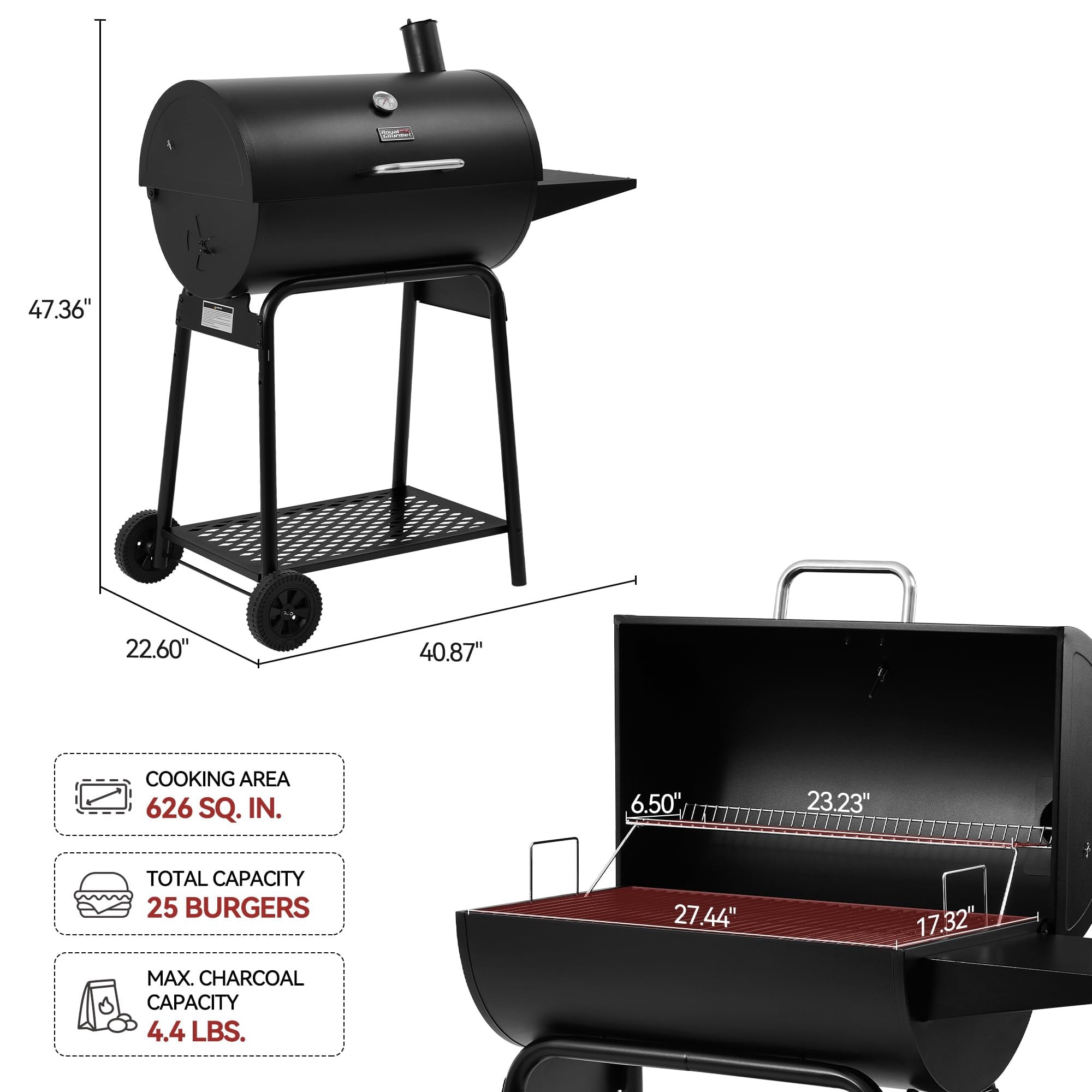 Cc1830 28 Inch Charcoal Grill With Warming Rack  Outdoor Bbq 626 Sq. In. Grilling Space For Backyard Patio And Parties Black