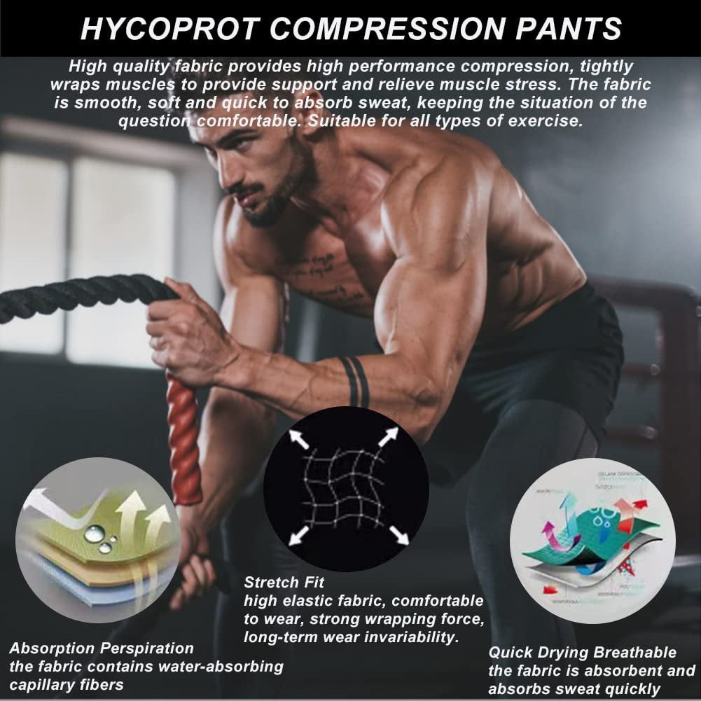 HYCOPROT Men's Compression Pants Athletic Tight, Leggings Base Layer Bottoms  for Running Workout Sports Yoga Basketball Black 