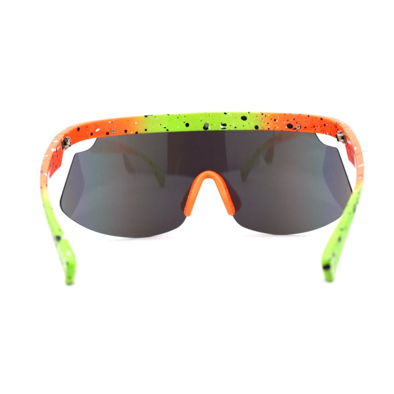 Kush 80s Retro Color Mirror Large Sport Half Rim Shield Sunglasses