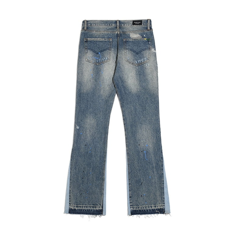 Casual Street Patchwork Ripped Straight Denim Jeans Casual Street Patchwork Ripped Straight Denim Jeans