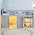 thumbnail image 4 of Gymax Twin Size Loft Bed w/ LED Lights 2 Doors Underbed Space & Shelves for Kids Grey, 4 of 10