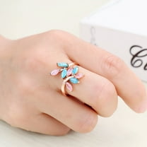 Women Rose Gold Plated Zircon Ring Adjustable Ice Flower Design Pink Blue Gemstone Jewelry Gift An Elegant Gift Idea