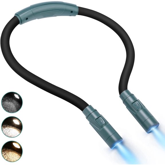 Altaz LED Neck Book Light for Reading in Bed, Rechargeable Around Neck Reading Light with 3 Color Modes Multiple Brightness, Bendable Arms, Long Lasting Battery Operated, Perfect for Reading, Knitting