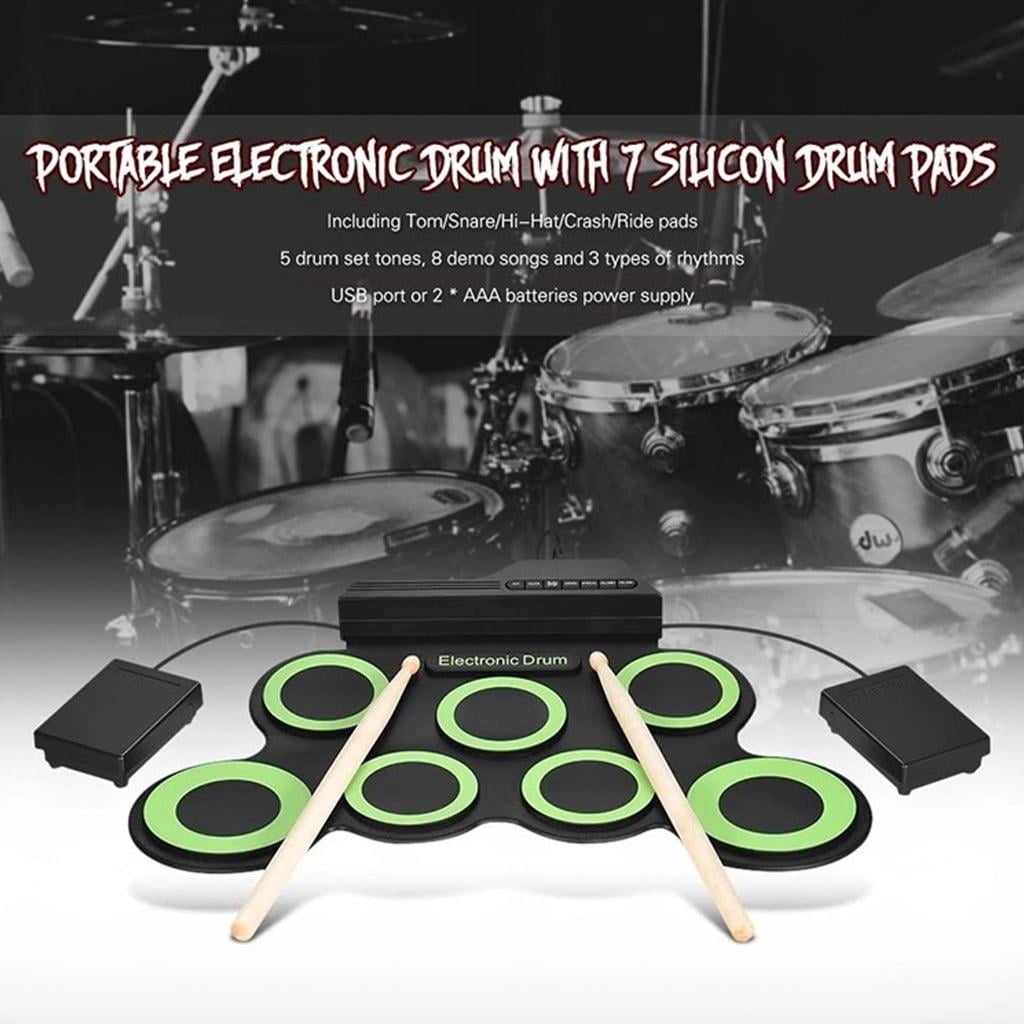 Yihuala Foldable Electronic Rolls Up Drum Set Practice Pads with Foot Pedals and Sticks Digital Electric Drum Kits for Beginners