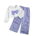 thumbnail image 4 of newwalpole Girls Clothes 2 Piece Cute Butterfly Sweatshirt & Flared Pants/Cargo Pants Winter Outfits for Teen Girls Purple for Size 4-5 Years, 4 of 6