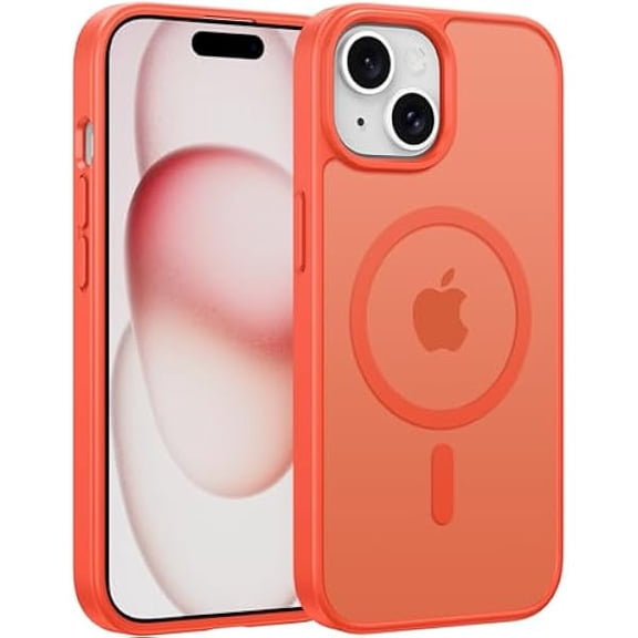 FU2061 for iPhone 15 Case: for iPhone 14 & iPhone 13 Case | Magnetic Frosted Translucent Slim Shockproof Cell Phone Cover | Military Grade Protection Drop Proof Tough Protective Cases - Orange