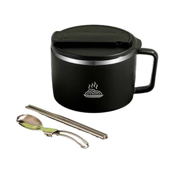 Toystoory Tazón de ramen sellado a prueba de fugas portátil, fideos, idea de regalo fresca y deliciosa, tazón de fideos instantáneos Mostrada Negro