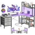 thumbnail image 5 of iSunirm L Shaped Gaming Desk with Storage, Computer Gaming Desk with LED Lights & Hutch, Reversible Computer Desk with Power Outlet, Corner Desk with Drawers, Shelves for Home, White Oak, 5 of 8