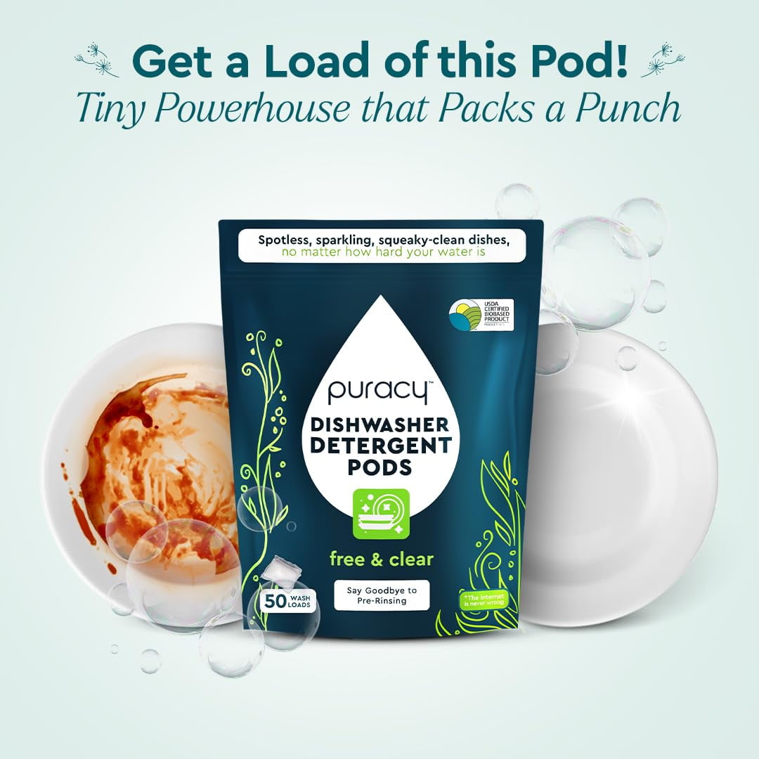Dishwasher Pods, Dishwasher Detergent, Free & Clear Dish tabs - Enzyme-Powered, Spot & Residue Free - TikTok Trend Items, Must Haves from TikTok Made Me Buy It (Free & Clear, 50 Count)