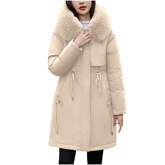 ZHUGeLI Women Womens Winter Coats 2024 Long Warm Puffer Jackets Heavy Parka Coat Thicken Padded Outwear Overcoats with Fur HoodWarm Pocket Coat Turn Down Collar Long Jacket Winter Down Parkas