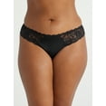 thumbnail image 2 of Joyspun Women's Microfiber and Lace Thong Panties, 3-Pack, Sizes XS to 3XL, 2 of 6
