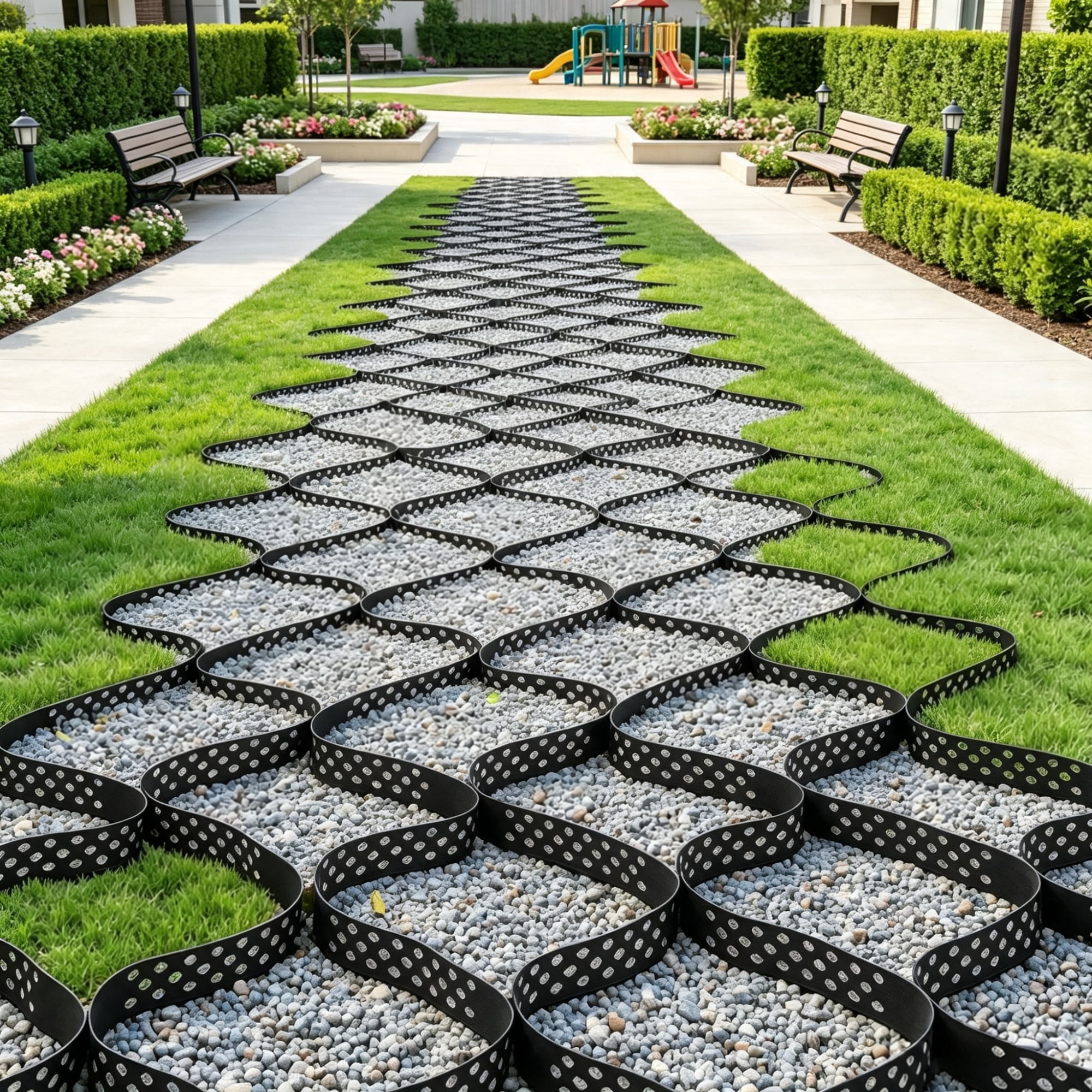 Gravel Grid, Permeable Geo Grid Driveway Stabilizer for Garden, Patio & RV Parking, 17.06 x 8.86 FT