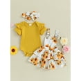 thumbnail image 2 of Bagilaanoe 3Pcs Newborn Baby Girls Overalls Dress Set Ribbed Short Sleeve Romper Tops + Floral Suspender Skirt + Headband 3M 6M 12M 18M 24M Infant Casual Clothes, 2 of 9