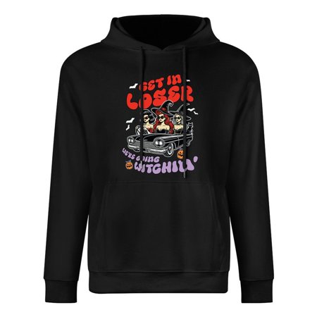 Shukong Black Unisex Retro Halloween Sorceress Print Hoodie S-3XL, Stylish & Comfy Cotton Pullover Top