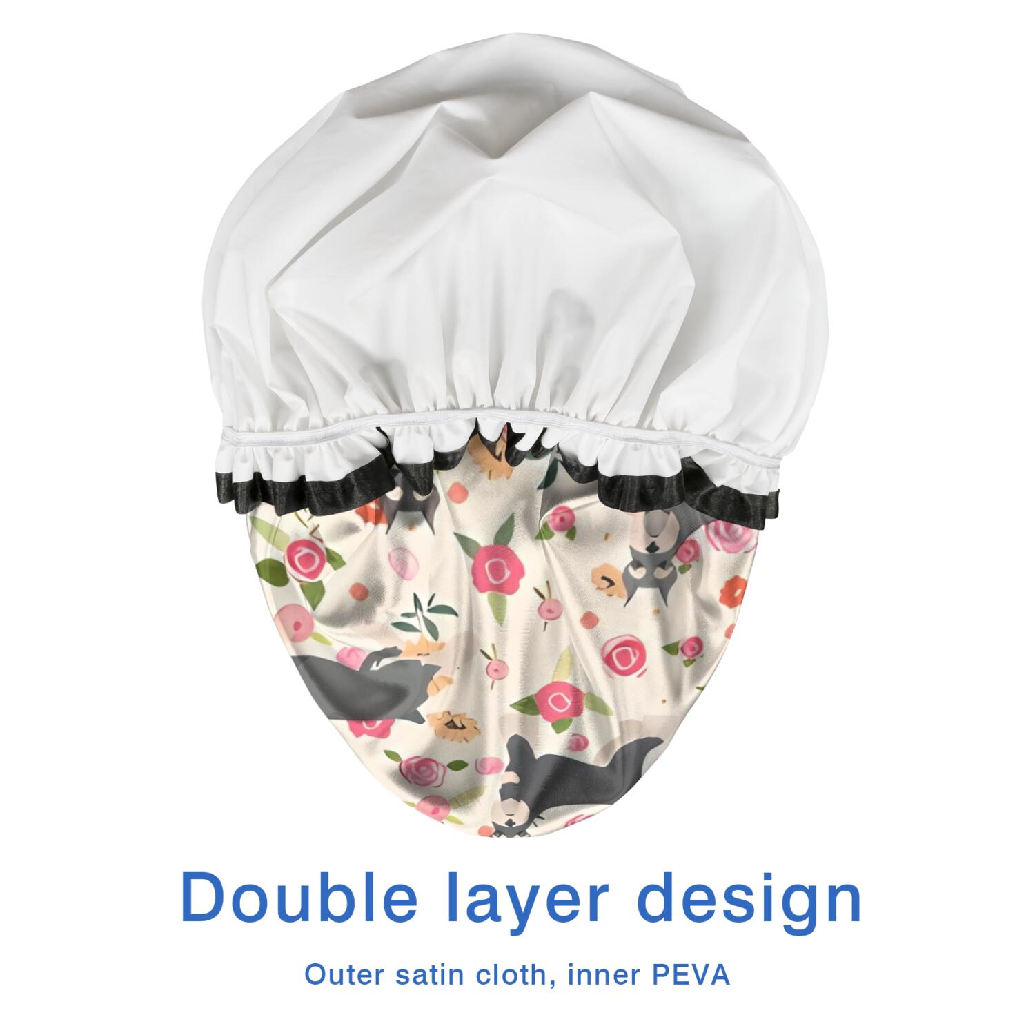 Shower Caps,Schnauzer Dog and Pioneer Flower Waterproof Shower Cap for Women 4 Pieces,Double Reusable Hair Cover for Shower PEVA Elastic Stretch Hem