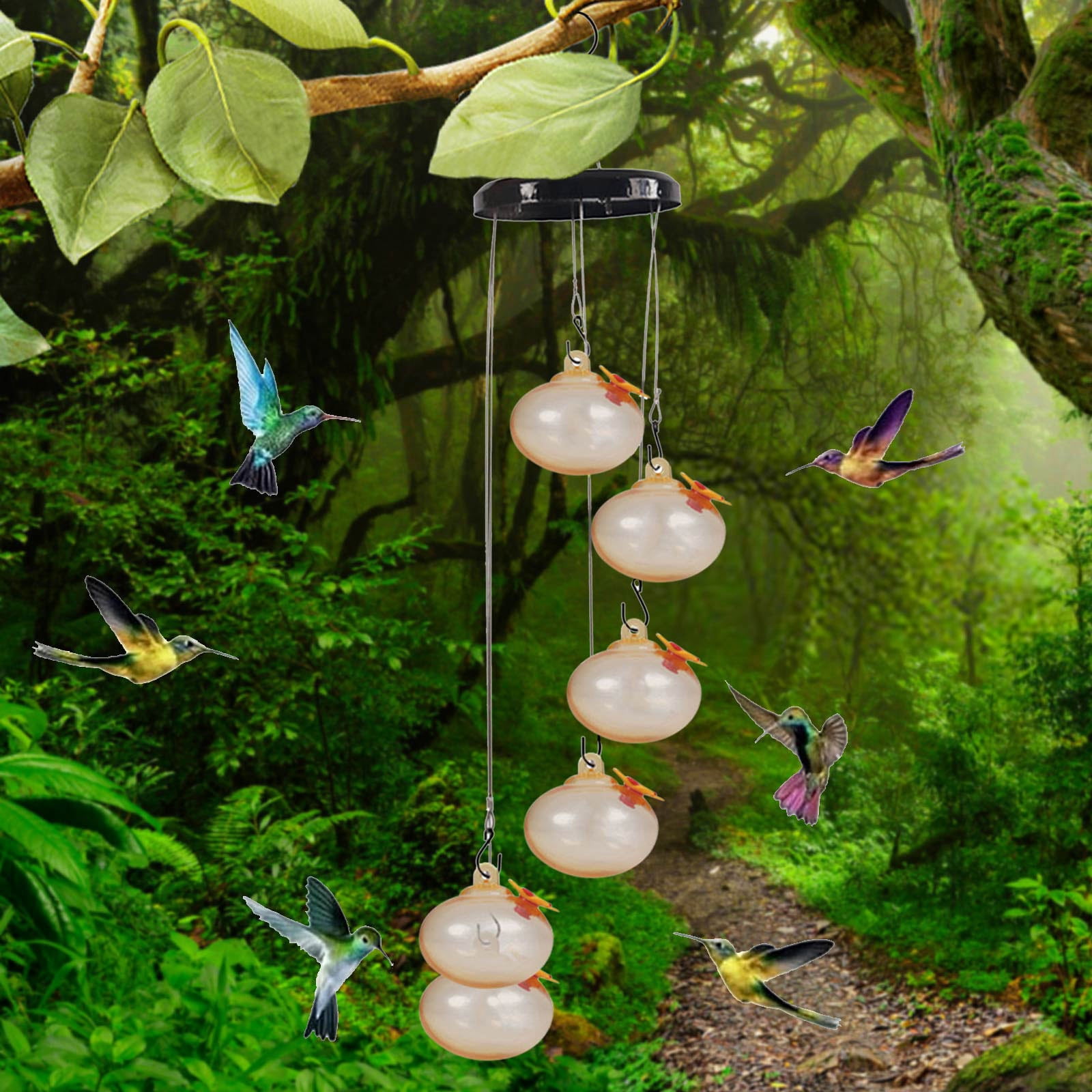 YHAICO Decorative Hanging Hummingbird Feeder - Colorful Glass Bird Water Station - Durable Outdoor Design Easy to Clean for Garden Decoration