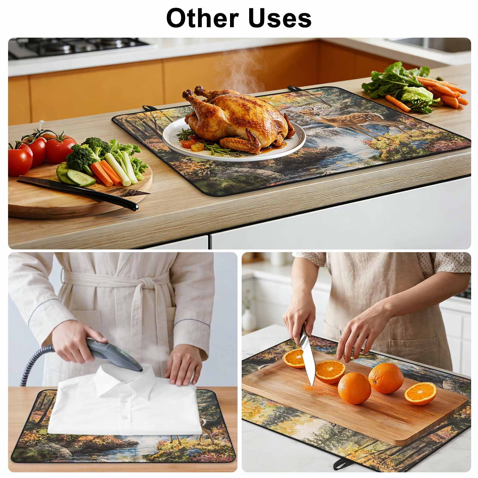 Autumn Forest Deer Stove Top Cover for Electric Stove, Heat-proof & Non Slip Glass Top Stove Cover Protector, Elk River Mountain Kitchen Flat Cooktop Rubber Mat 24x21 Inches