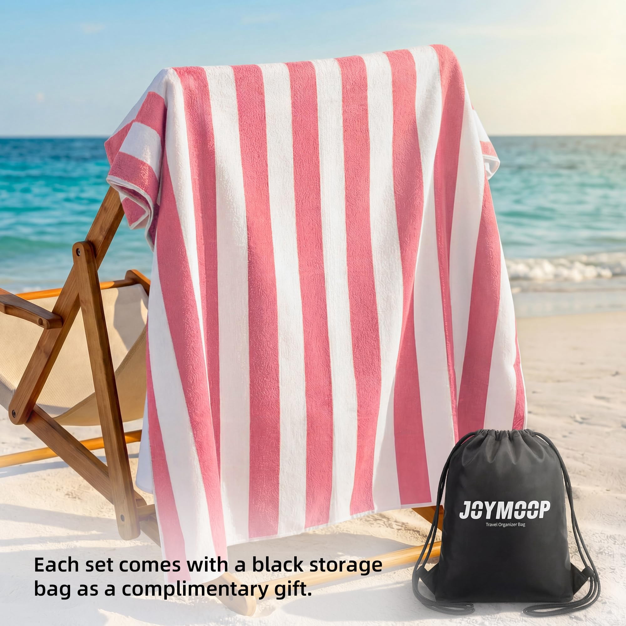 JOYMOOP 6-Pack Microfiber Beach Towel Set – 70" x 35.4" Ultra-Absorbent Beach Towels Oversized, Sand-Free & Portable, Quick-Dry Cabana Stripe Towels with Travel Storage Bags (Mixed Color)