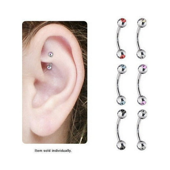 Cz Gems High Polish Titanium Curved Rook Earring