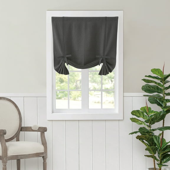 My Texas House Harris Waffle Weave Light Filtering Balloon Shade Panel, Grey, 42" x 63''