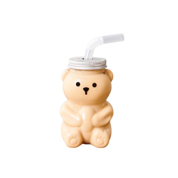 EGNMCR Bear Tasse de Thé au Lait Gobelet en Plastique Jetable avec Couvercle Bear Cup