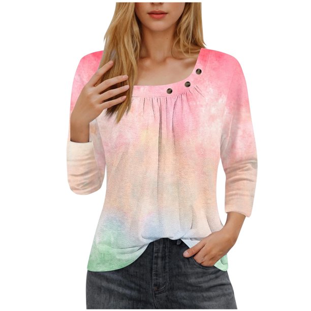 Blusas para las Mujeres Casual 3/4 Manga Impresa Camiseta Superior, Blusa Ligera para Diario, Fecha, Compras Y Primavera Otoño Desgaste