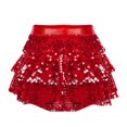 thumbnail image 2 of Xnihocha Kids Girls Sequins Tiered Ruffle Hip Hop Jazz Latin Ballroom Tap Ballet Dance Skirts Red 6, 2 of 5