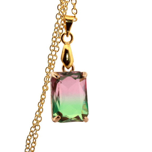 Watermelon Tourmaline Gold Necklace 213