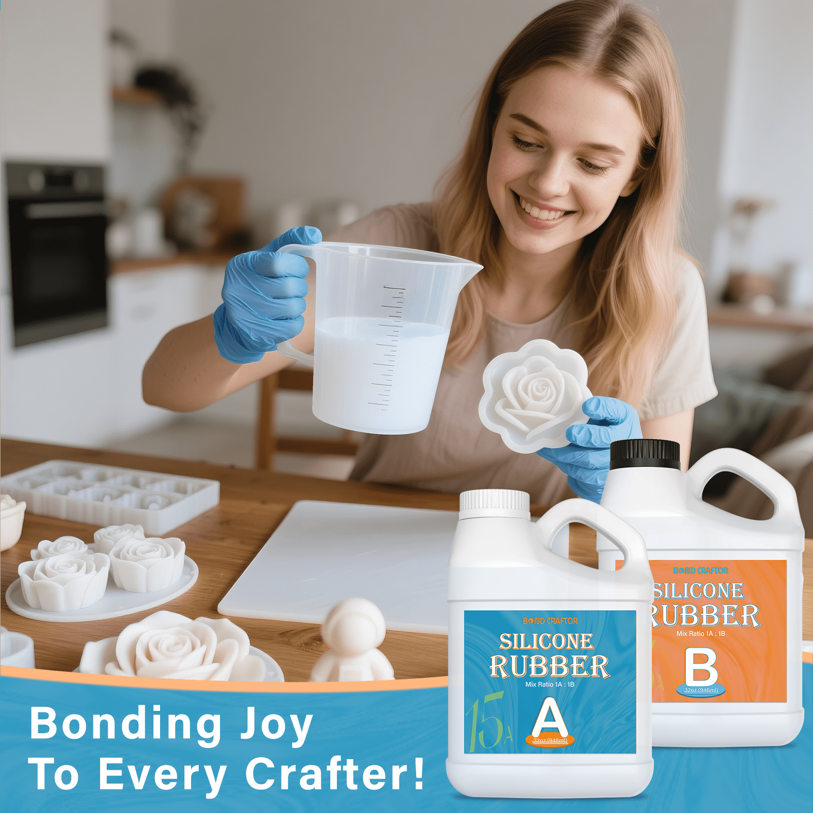 Bond Craftor 64oz Silicone Mold Making Kit – Fast Cure Soft Rubber for Resin Molds, Candle & Soap Crafts