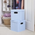 thumbnail image 2 of Household Essentials Storage Bins with Lids and Chromed Grommet Handles, Set of 2, Light Blue Textured Linen Look, Fits Standard Cube Shelves, 2 of 5