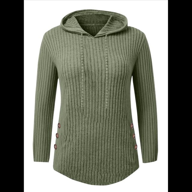 Sudadera con Capucha de Punto Acanalado Suave para Mujer, Suéter de Larga, Sudadera Ligera y Acogedora para Otoño. Verde M