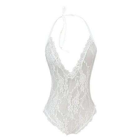 

Sehao Plus Size Underwear Women Sexy Lingerie Bodysuit Teddy Cut Out Deep V Floral Lace Babydoll Underwear Split Cup Lingerie Lace Night Dress for Women Sleepwear